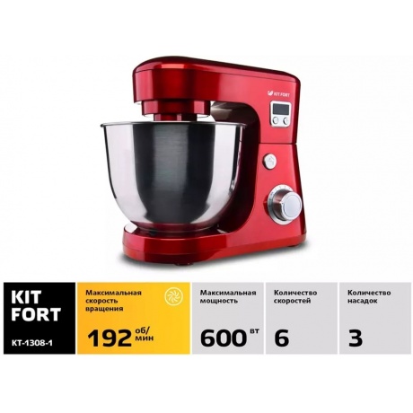 Миксер планетарный Kitfort КТ-1308-1 красный - фото 11