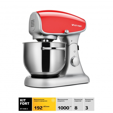 Миксер планетарный цельнометаллический Kitfort КТ-1336-3 красный - фото 2