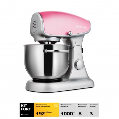 Миксер планетарный цельнометаллический Kitfort КТ-1336-2 розовый - фото 2