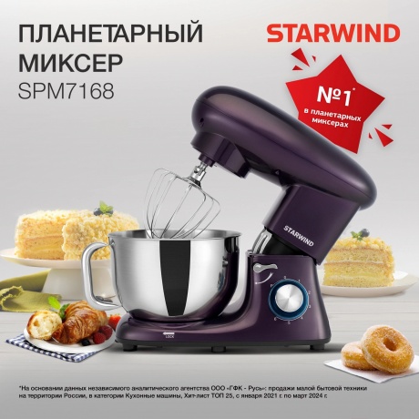 Миксер планетарный Starwind SPM7168 1900Вт ежевичный - фото 27
