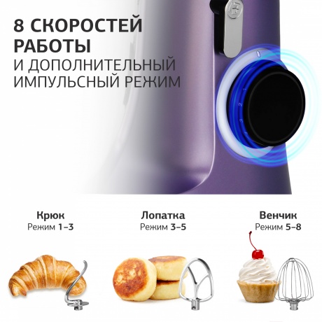 Миксер планетарный Starwind SPM6162 1300Вт лавандовый - фото 12