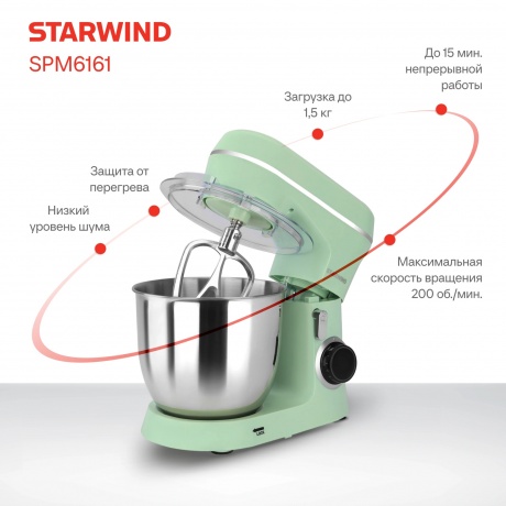 Миксер планетарный Starwind SPM6161 1300Вт мятный - фото 33