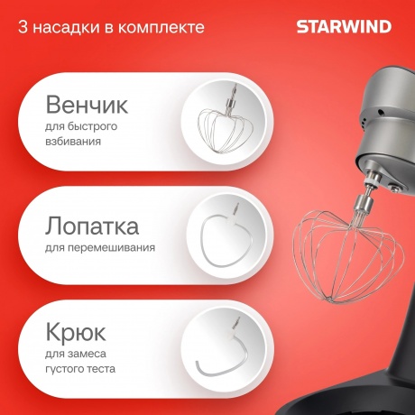 Миксер планетарный Starwind SPM2251 1500Вт черный/серебристый - фото 21