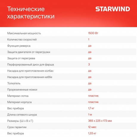 Мясорубка Starwind SMG3120 1500Вт белый - фото 33