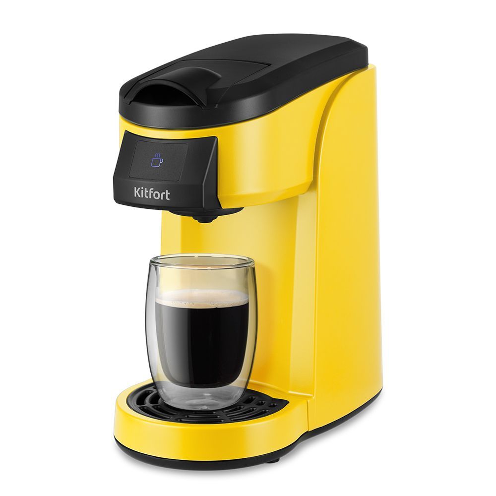 Кофеварка капсульная Kitfort КТ-7121-3 черно-желтый кофеварка kitfort кт 7121 3 капсульная 800 вт 0 36 л жёлтая
