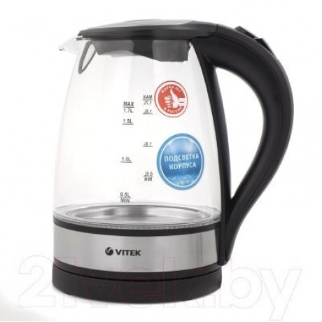 Чайник электрический Vitek VT-7008 1.7л. 2200Вт прозрачный (стекло/пластик) - фото 5