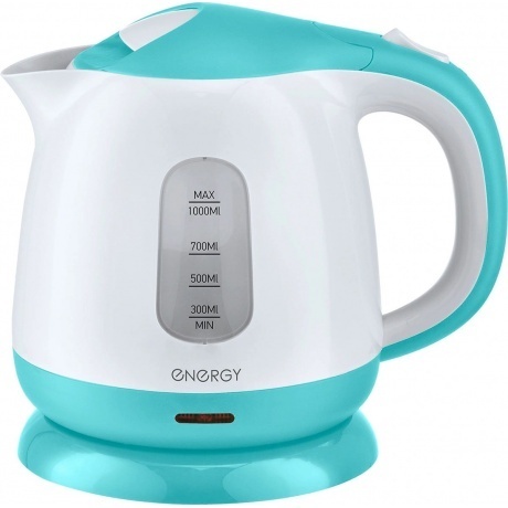 Чайник электрический Energy E-275 (1 л, диск) пластик бело-бирюз...
