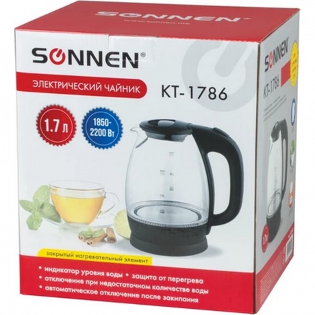 Чайник электрический Sonnen KT-1786, 1,7л, 2200Вт, стекло - фото 11