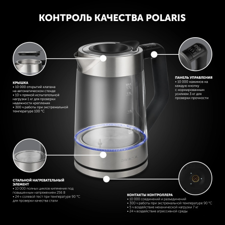 Чайник электрический Polaris PWK 1725CGLD, серебристый матовый - фото 21