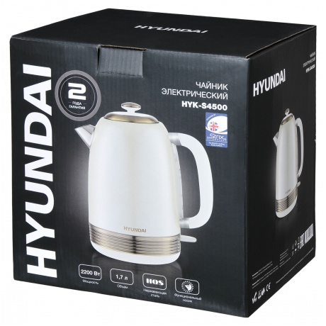 Чайник электрический Hyundai HYK-S4500 жемчужный/золотистый - фото 8