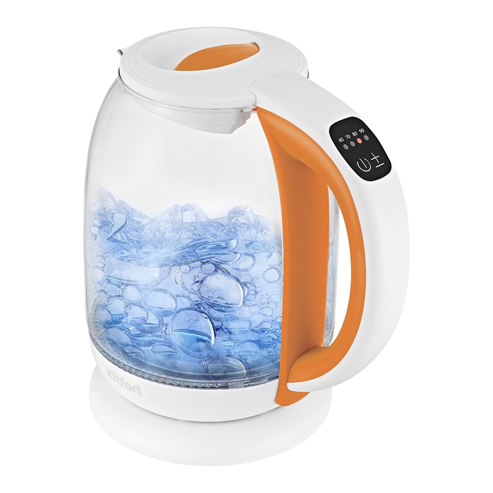 Чайник электрический Kitfort KT-6140-4 бело-оранжевый, 1.7л. чайник электрический kitfort чайник kt 6140 1 бело фиолетовый