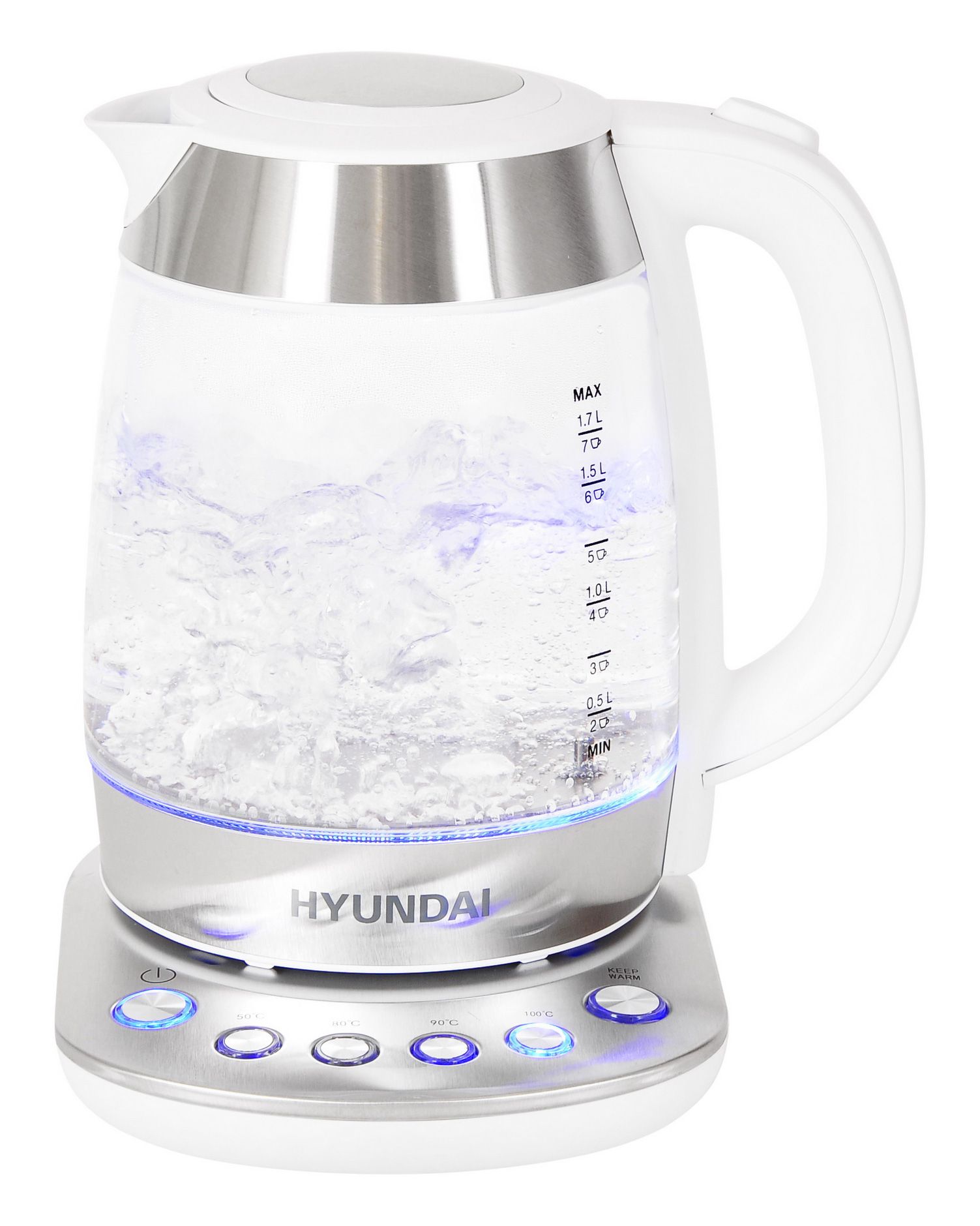 Чайник электрический Hyundai HYK-G4033 1.7л. 2200Вт белый/серебристый (корпус: стекло) чайник электрический starwind skg4031 1 7л 2200вт черный корпус стекло