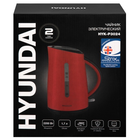 Чайник электрический Hyundai HYK-P3024 1.7л. 2200Вт красный/черный (корпус: пластик) - фото 13