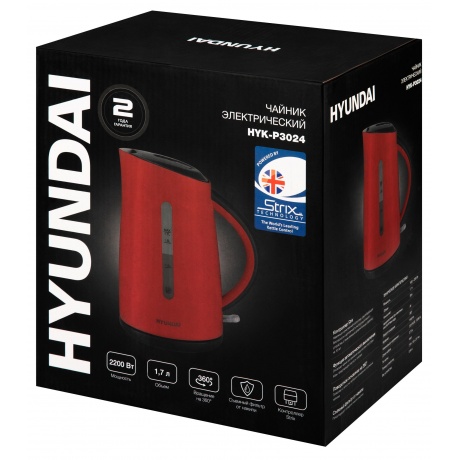 Чайник электрический Hyundai HYK-P3024 1.7л. 2200Вт красный/черный (корпус: пластик) - фото 14