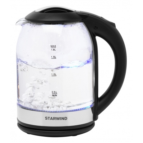 Чайник электрический Starwind SKG2051 1.8л. 1800Вт черный/серебристый (корпус: стекло) - фото 1