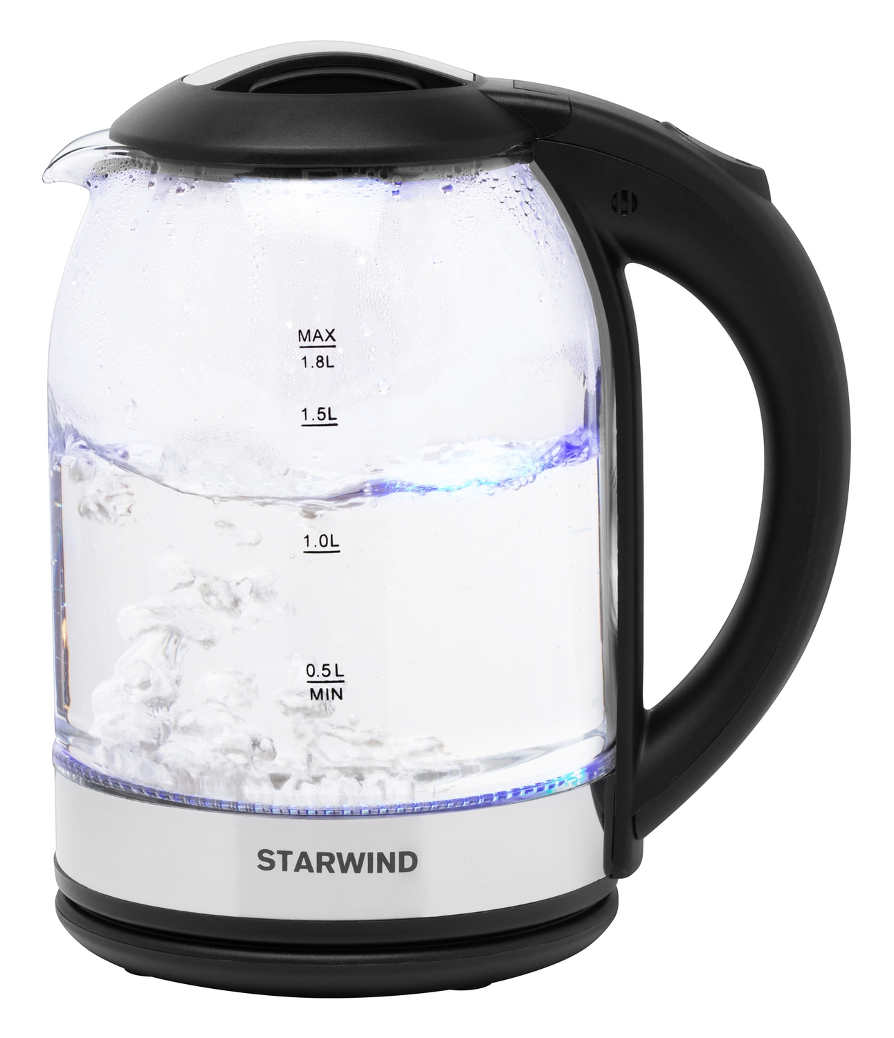 Чайник электрический Starwind SKG2051 1.8л. 1800Вт черный/серебристый (корпус: стекло) чайник электрический starwind skg1053 1 7л 1800вт черный корпус стекло