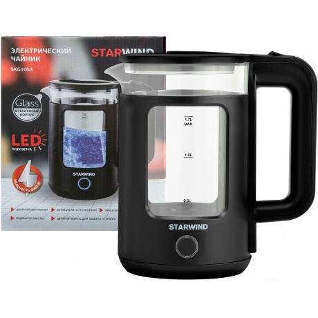 Чайник электрический Starwind SKG1053 1.7л. 1800Вт черный (корпус: стекло) - фото 9
