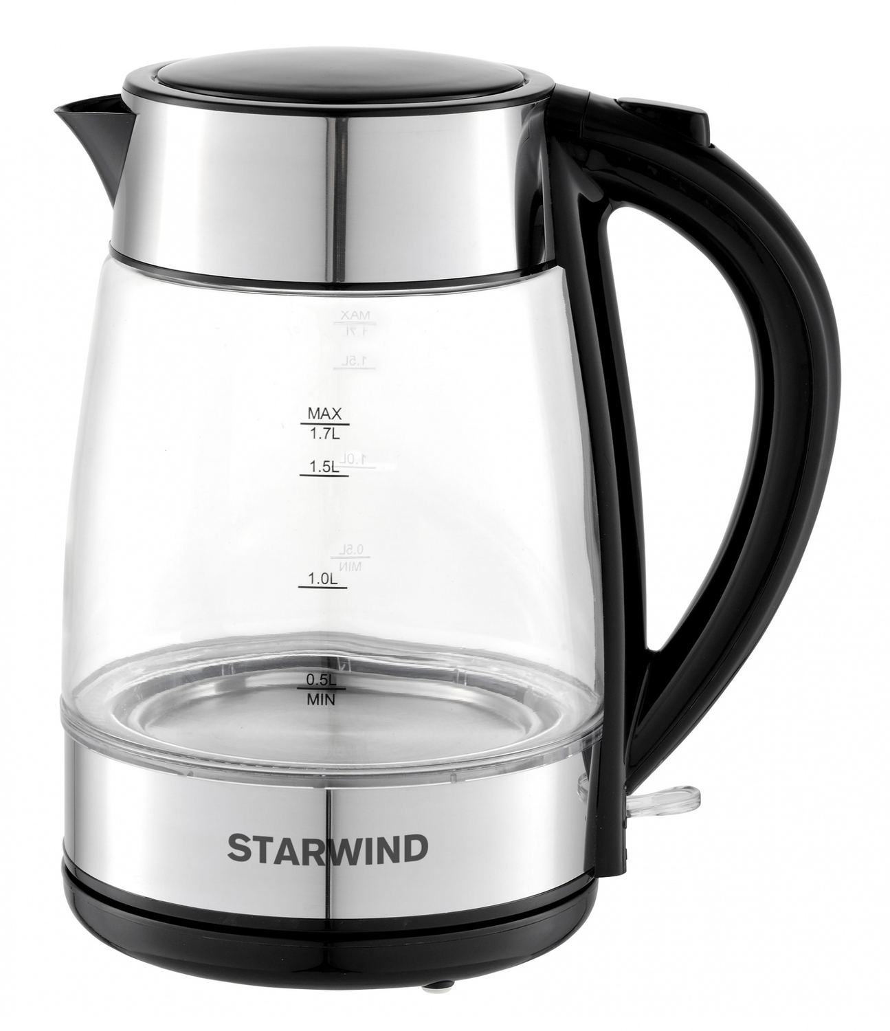 Чайник электрический Starwind SKG3026 1.7л. 2200Вт черный/серебристый (корпус: стекло) - фото 1