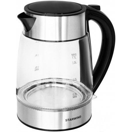 Чайник электрический Starwind SKG3026 1.7л. 2200Вт черный/серебристый (корпус: стекло) - фото 6