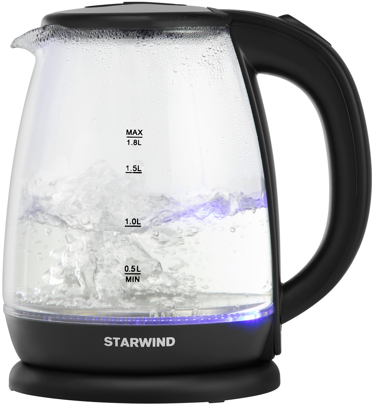 Чайник электрический Starwind SKG1055 1.8л. 1800Вт черный (корпус: стекло) чайник электрический starwind skg4031 1 7л 2200вт черный корпус стекло