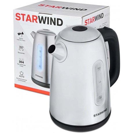 Чайник электрический Starwind SKS3210 1.7л. 2200Вт серебристый (корпус: металл) - фото 3