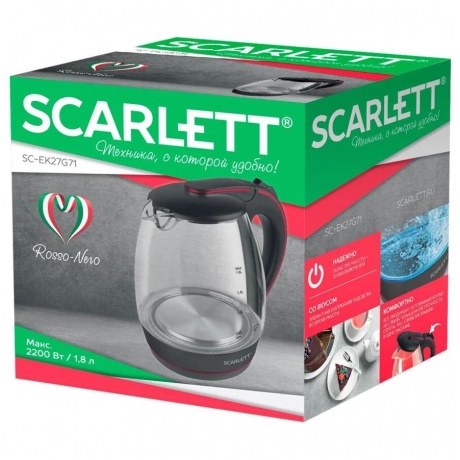 Чайник электрический Scarlett SC-EK27G71 1.8л. 2200Вт черный/красный (корпус: стекло) - фото 4