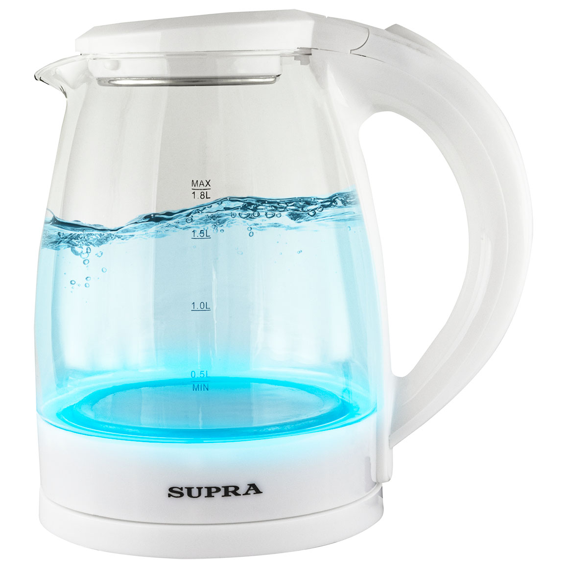 Чайник электрический Supra KES-1854G 1.8л. 1500Вт белый/прозрачный (корпус: стекло) - фото 1