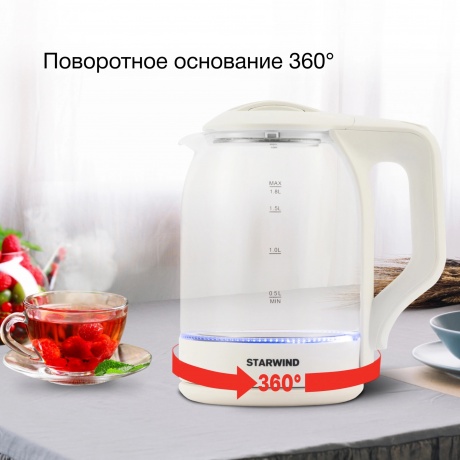 Чайник электрический Starwind SKG1056 1.8л. 2000Вт белый/прозрачный корпус: стекло - фото 29