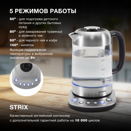 Чайник электрический Hyundai HYK-G8407 - фото 3