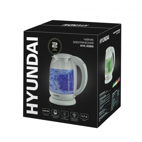 Чайник электрический Hyundai HYK-S3808 1.7л. 2200Вт белый (стекло) - фото 15
