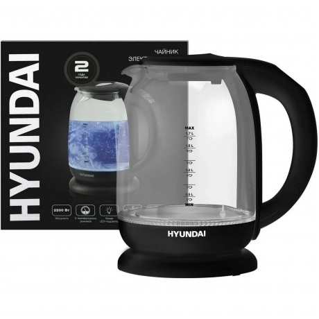 Чайник электрический Hyundai HYK-S3809 1.7л. 2200Вт черный (стекло/пластик) - фото 2