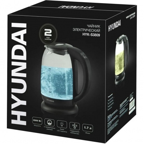 Чайник электрический Hyundai HYK-S3809 1.7л. 2200Вт черный (стекло/пластик) - фото 12