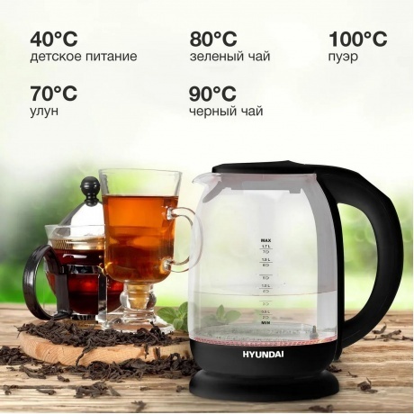 Чайник электрический Hyundai HYK-S3809 1.7л. 2200Вт черный (стекло/пластик) - фото 18