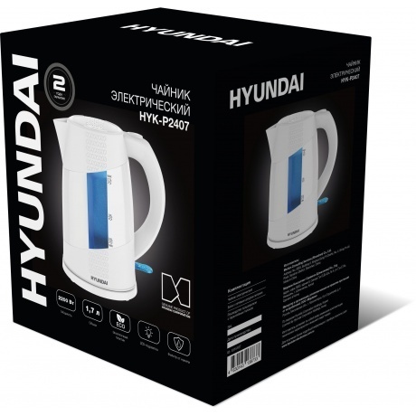 Чайник электрический Hyundai HYK-P2407 1.7л. 2200Вт белый/голубой (пластик) - фото 12