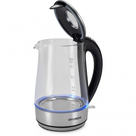 Чайник электрический Hyundai HYK-G8406 1.7л. 2200Вт прозрачный/черный (металл) - фото 3