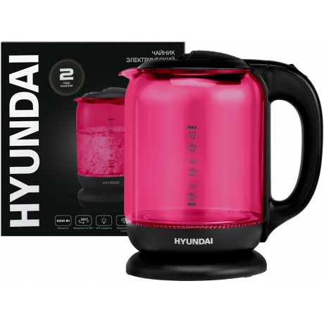 Чайник электрический Hyundai HYK-G4808 1.7л. 2200Вт малиновый/черный (стекло) - фото 10