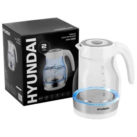 Чайник электрический Hyundai HYK-G3802 1.7л. 2200Вт белый/серебристый (стекло) - фото 11