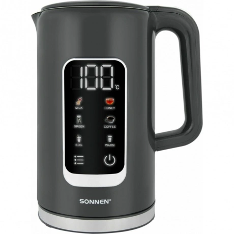 Чайник электрический Sonnen KT-8723G, 1,7л, 2200Вт, серый, двойн...