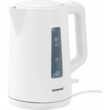 Чайник электрический SONNEN  KT-1303, 1,7л, 2200Вт, пластик, бел...
