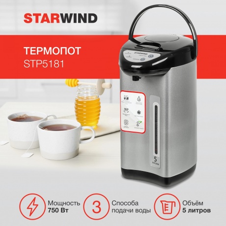 Термопот Starwind STP5181 5л. 750Вт черный/серебристый - фото 15