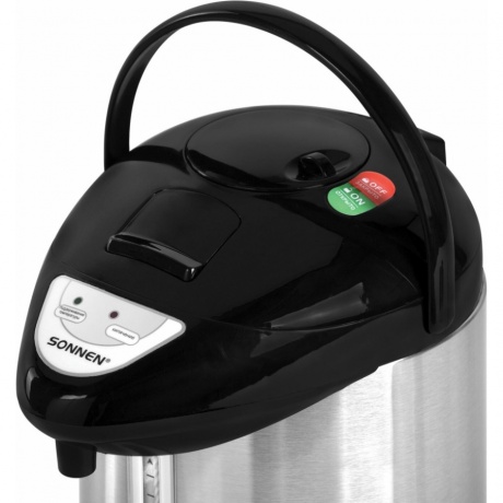 Термопот SONNEN TP-28, 3л, 900 Вт, 1 темп режим, ручной насос, сталь, черный/серебро, 456712 - фото 4