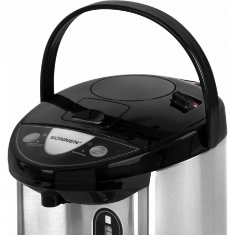 Термопот SONNEN TP-38, 4л, 900 Вт, 1 темп режим, 3 режима подачи воды, сталь, черный/сереб, 456710 - фото 4