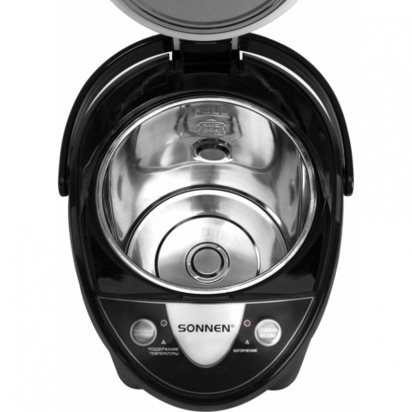 Термопот SONNEN TP-38, 4л, 900 Вт, 1 темп режим, 3 режима подачи воды, сталь, черный/сереб, 456710 - фото 5