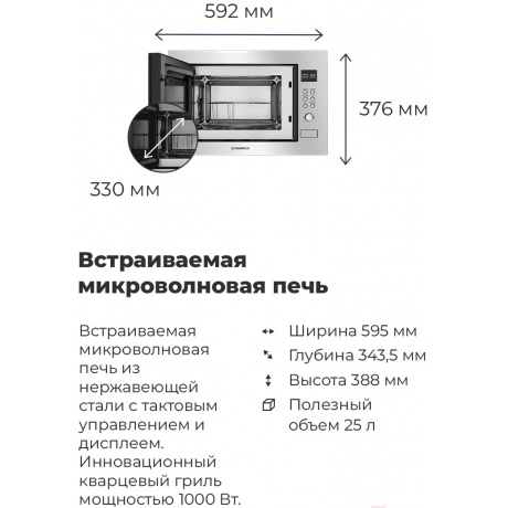 Встраиваемая микроволновая печь Maunfeld MBMO.25.8S нержавеющая сталь/черная - фото 30