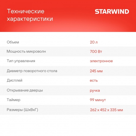 Микроволновая печь Starwind SMW4420 - фото 12