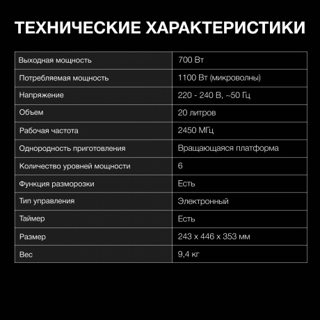 Микроволновая печь Hyundai HYM-D3030 20л. 700Вт черная - фото 11