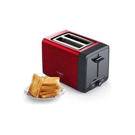 Тостер Bosch TAT4P424 (970 Вт, количество тостов: 2, корпус: пластик/металл, решетка для подогрева булочек, 6 степеней обжаривания, цвет красный/черный) - фото 4