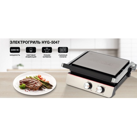Электрогриль Hyundai HYG-5047 2200Вт серебристый/черный - фото 17