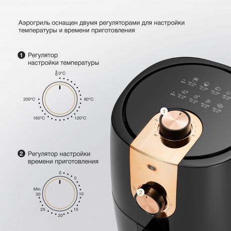 Аэрогриль Hyundai HYF-2057 1000Вт черный/золотистый - фото 9