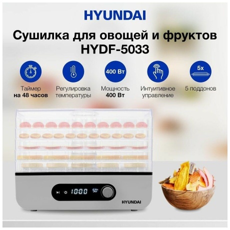 Сушилка для фруктов и овощей Hyundai HYDF-5033 5под. 400Вт серый - фото 18
